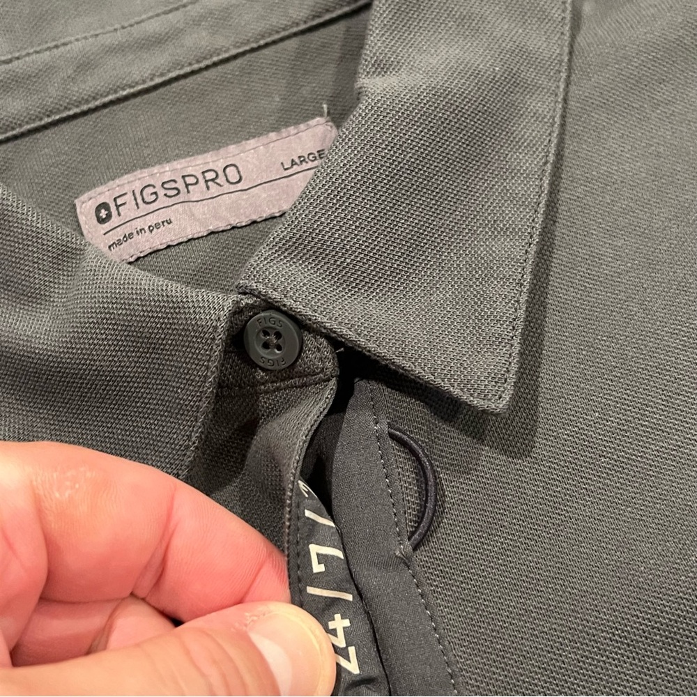 Figs FIGSPRO Women’s Short-Sleeve Pique Scrub Polo Gray/Green Size Large PO 4360 - Picture 8 of 16